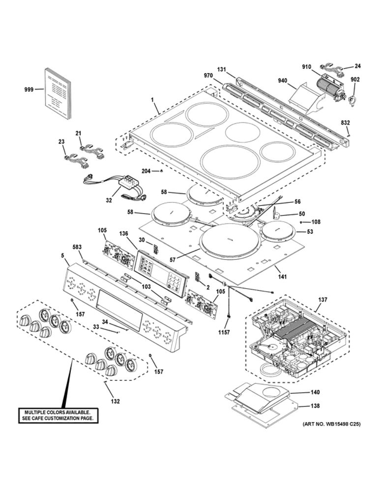 Control Panel And Cooktop Diagram and Parts List for CHS900P4M5W2  General Electric Range