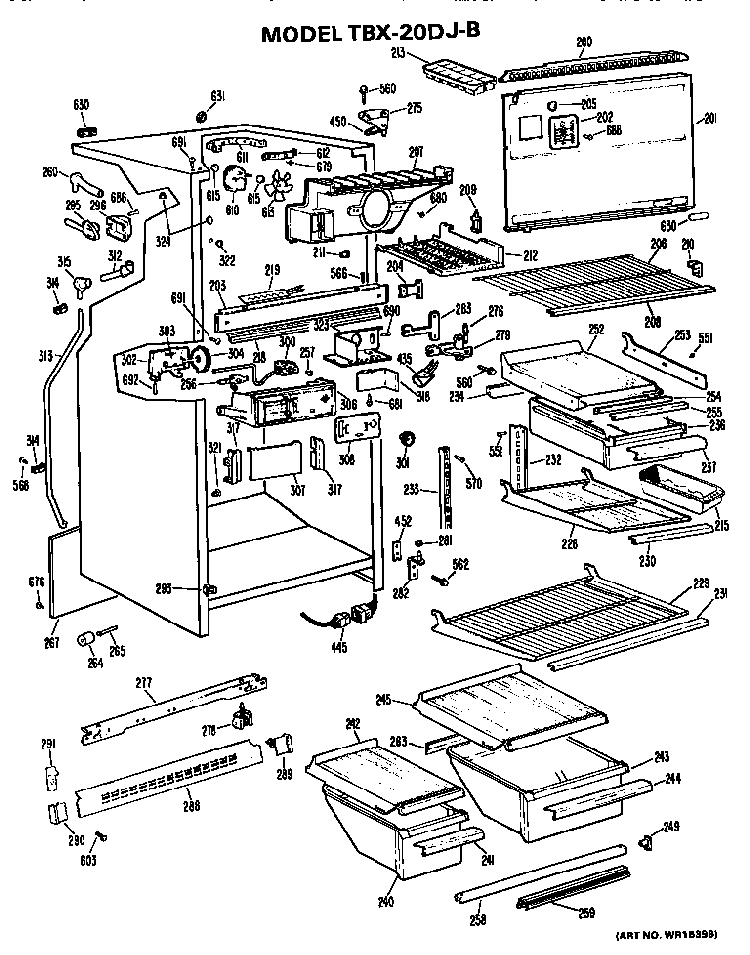 Cabinet Parts Diagram and Parts List for TBX20DJB  General Electric Refrigerator