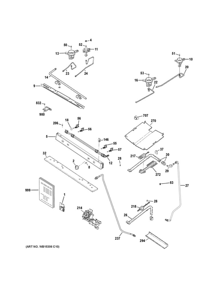 Gas And Burner Parts Diagram and Parts List for JGB645SEK4SS  General Electric Range