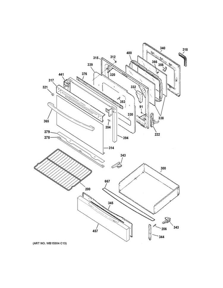 Door & Drawer Parts Diagram and Parts List for JGB630DEF2BB  General Electric Range