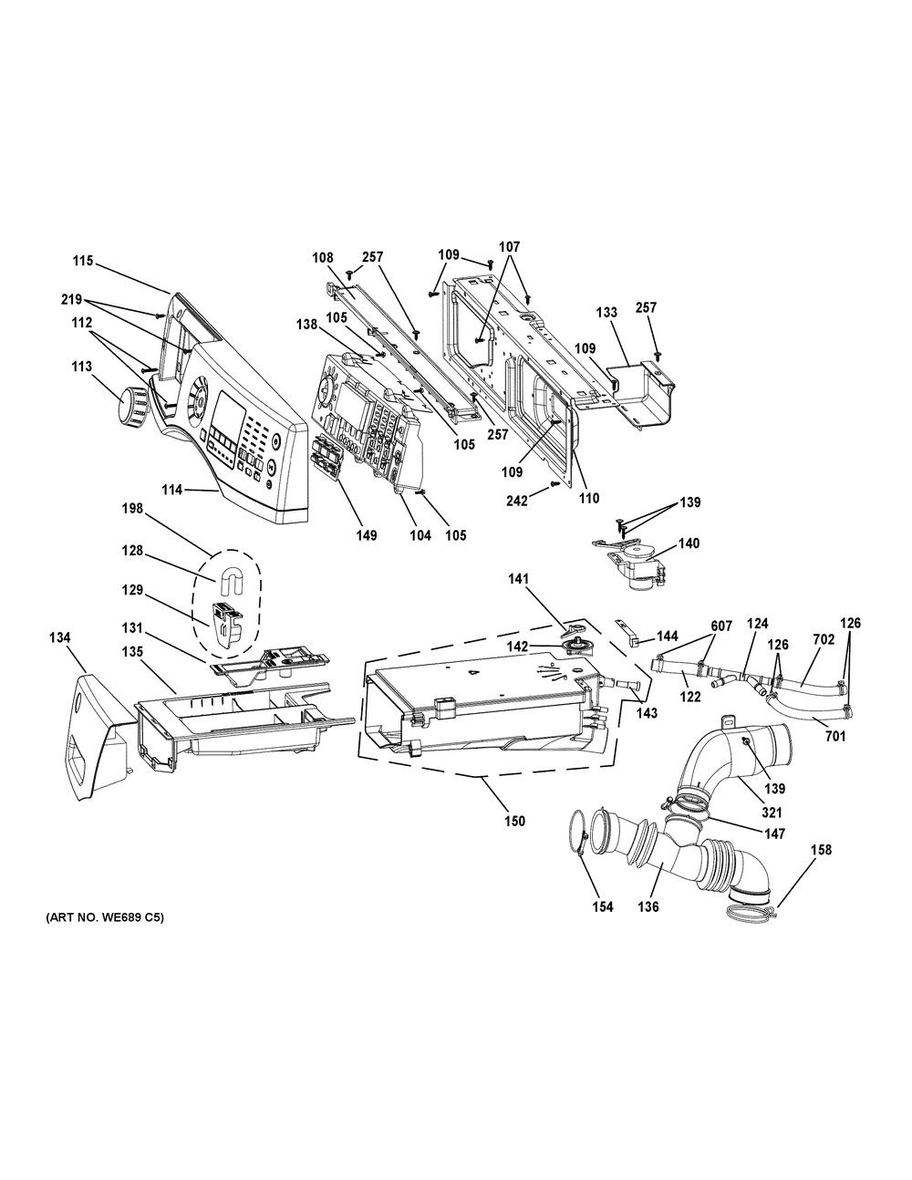 Controls & Dispenser Diagram and Parts List for GFW450SSM1WW  General Electric Washer