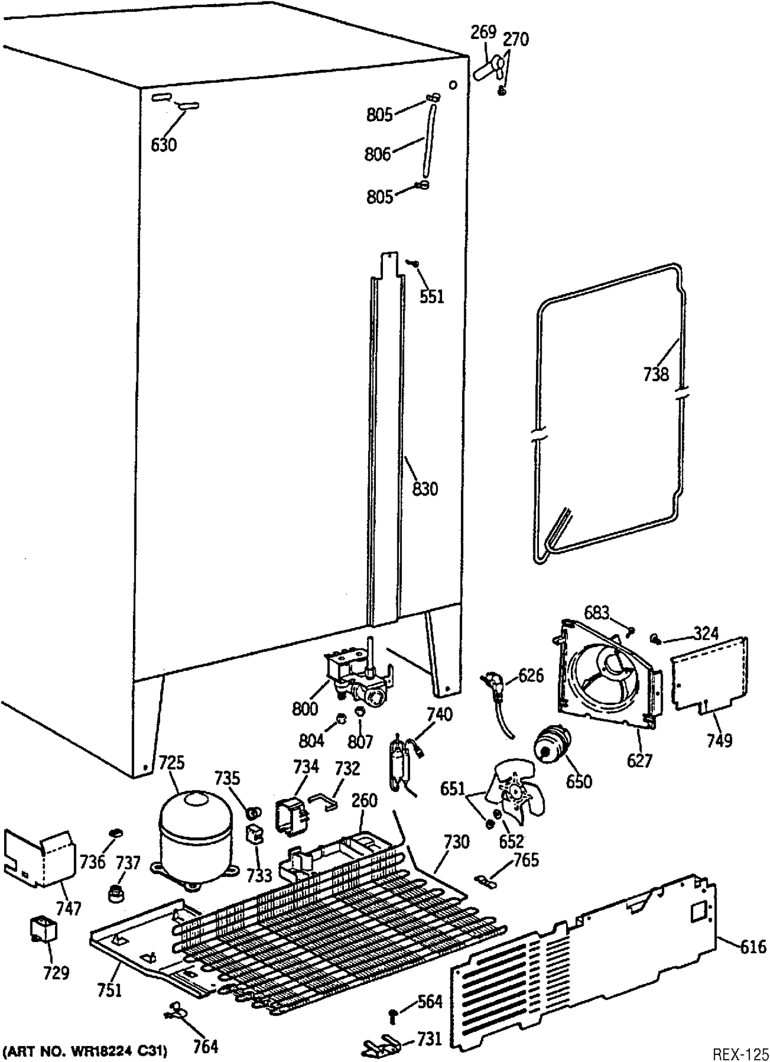 UNIT PARTS Diagram and Parts List for 39671  General Electric Refrigerator