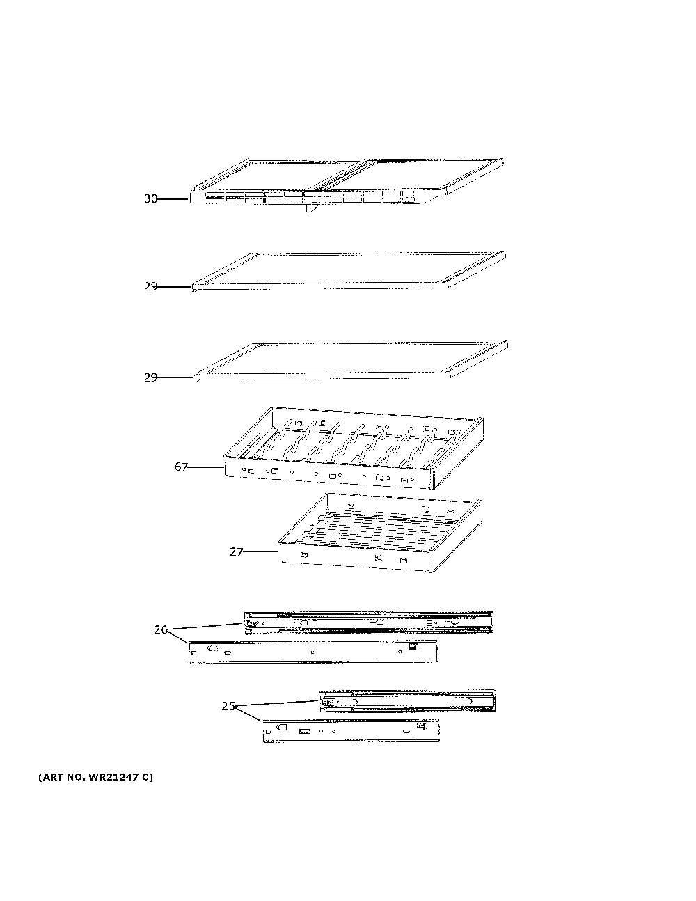Shelves Diagram and Parts List for CCP06BP2PBS1  General Electric Wine and Beverage Cooler