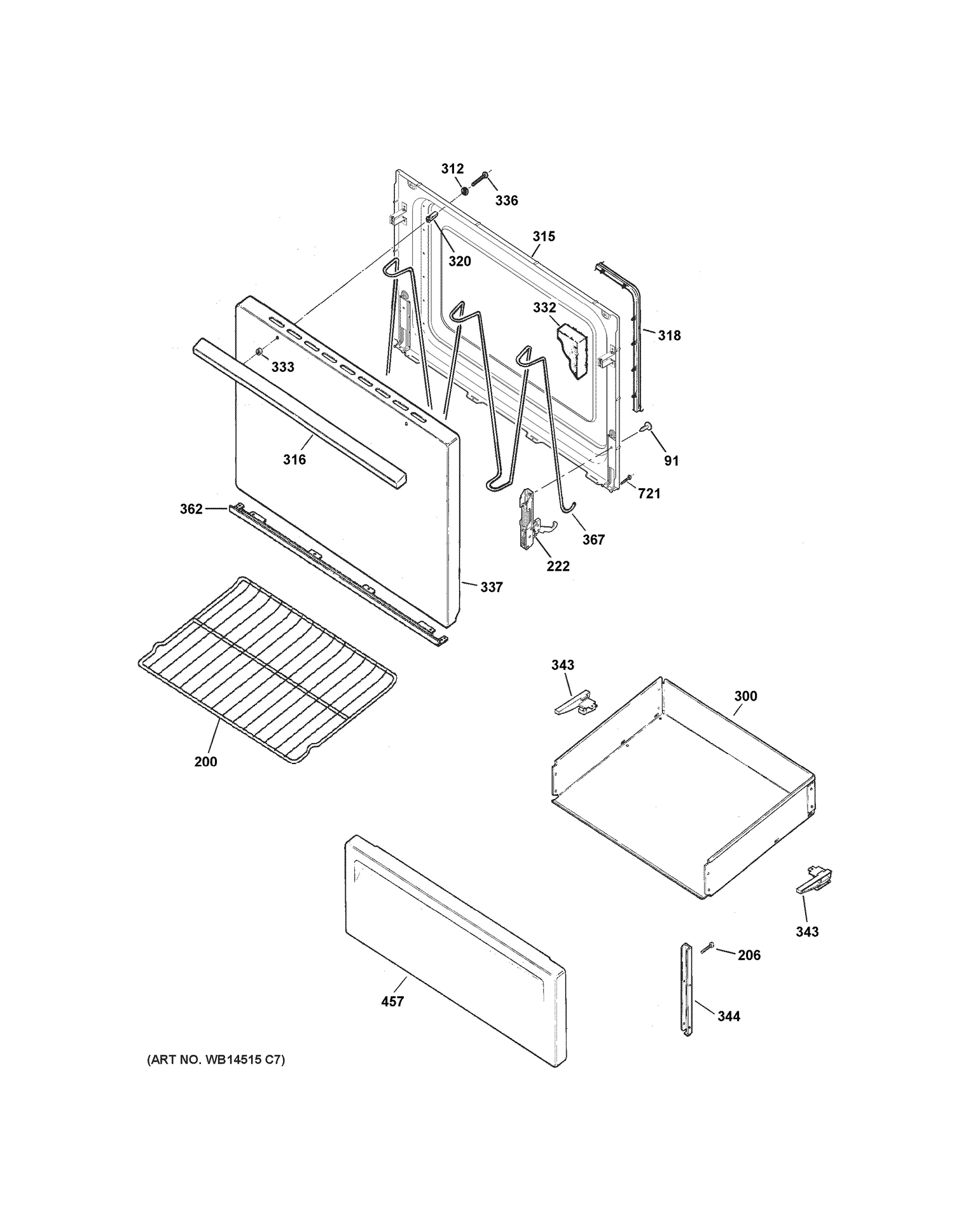 DOOR & DRAWER PARTS Diagram and Parts List for RB525DH3BB  General Electric Range