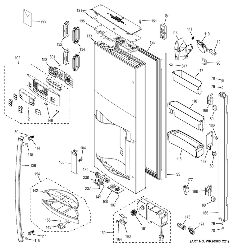 Dispenser Door Diagram and Parts List for GFE27GGDEBB  General Electric Refrigerator