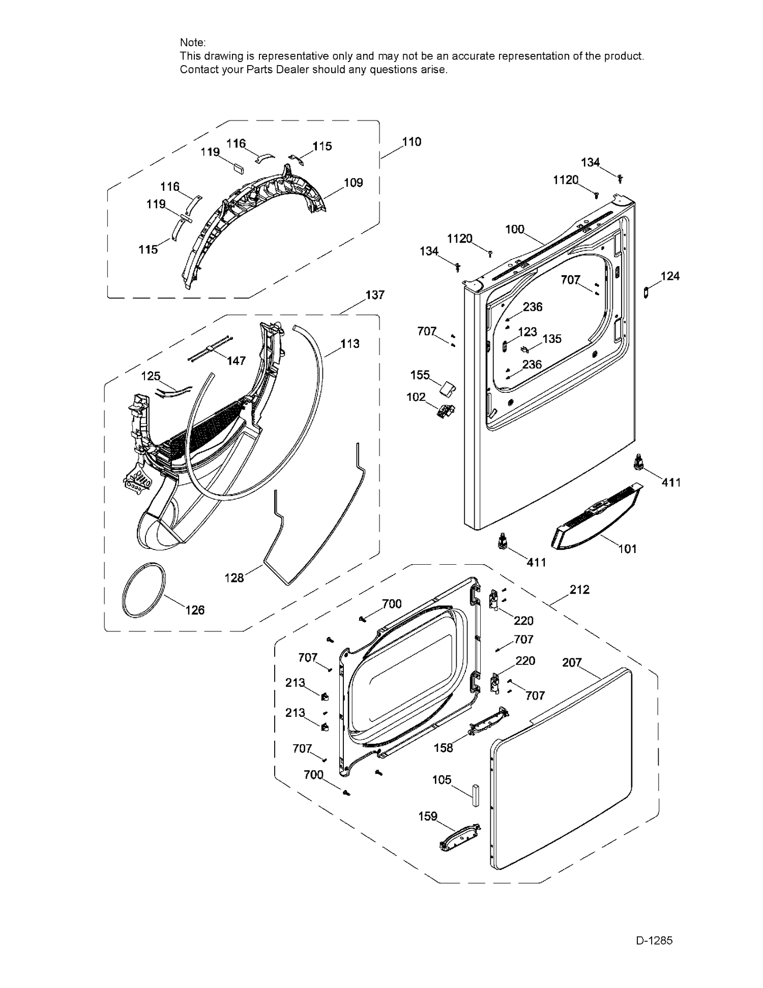 FRONT PANEL & DOOR Diagram and Parts List for GTD40GBMK0WW  General Electric Dryer