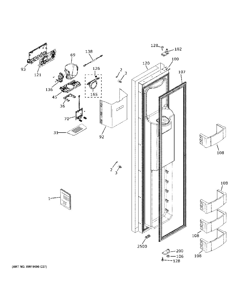 Freezer Door Diagram and Parts List for ZISS420DNKSS  General Electric Refrigerator