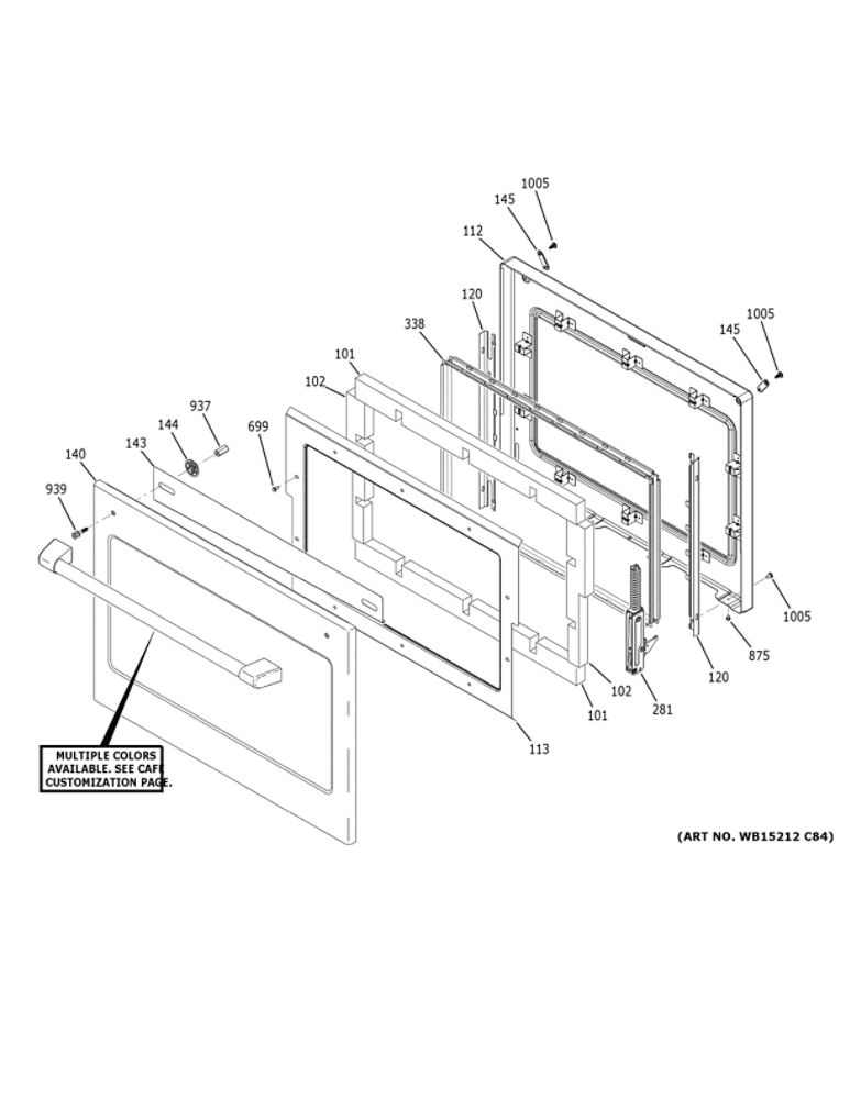 Lower Door Diagram and Parts List for CKD70DP2N2S1  General Electric Wall Oven