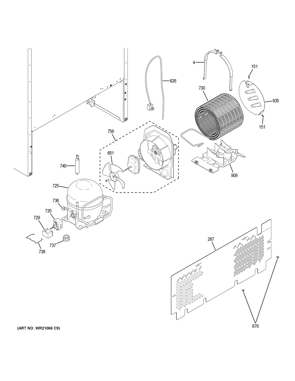 Machine Compartment Diagram and Parts List for GIE18ETHMRWW  General Electric Refrigerator