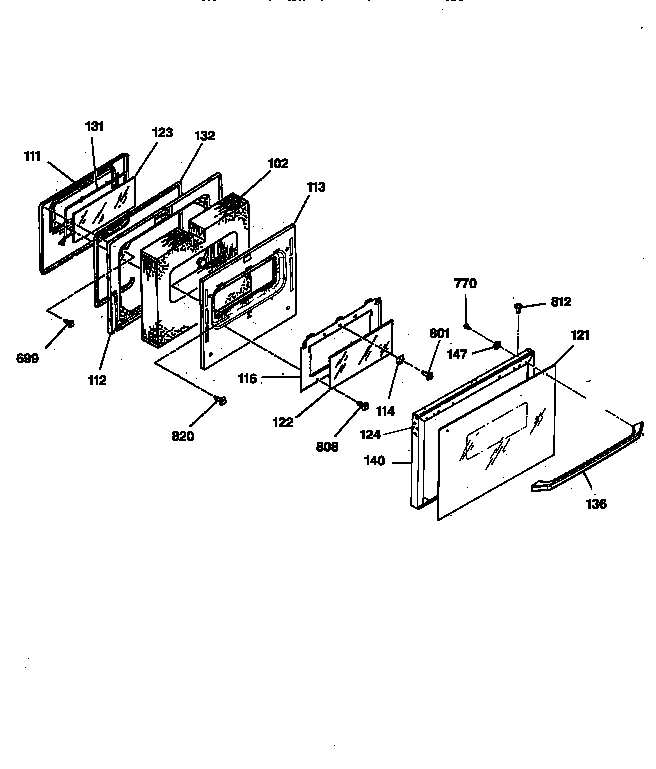 Door Diagram and Parts List for JSP38GV2BB  General Electric Range