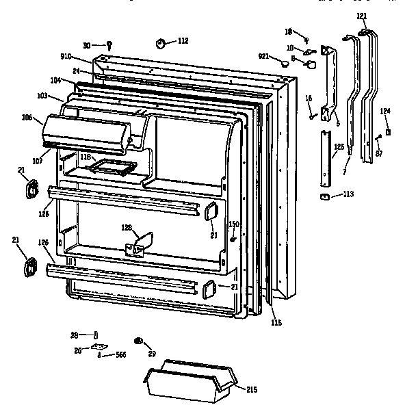 Fresh Food Door Diagram and Parts List for TBX18J1SGRAD  General Electric Refrigerator