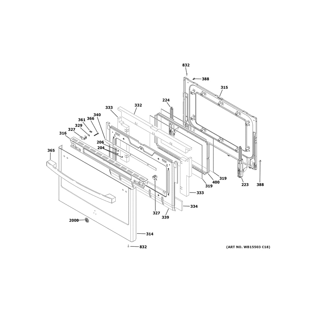 Lower Door Diagram and Parts List for PGS960YP3FS  General Electric Range
