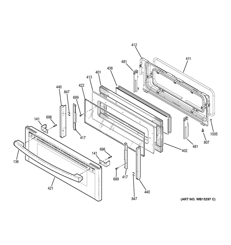 Upper Door Diagram and Parts List for PS950EF1ES  General Electric Range