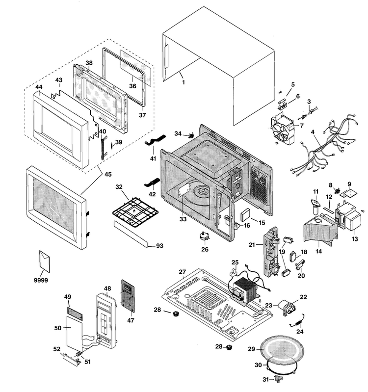 Microwave Diagram and Parts List for JES831PWF001  General Electric Microwave