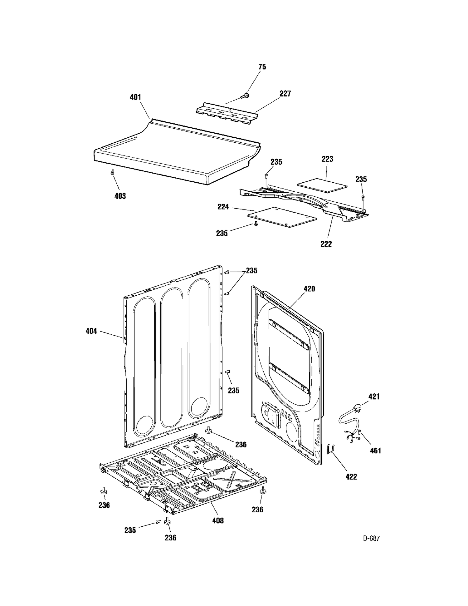 CABINET Diagram and Parts List for 677517  General Electric Dryer