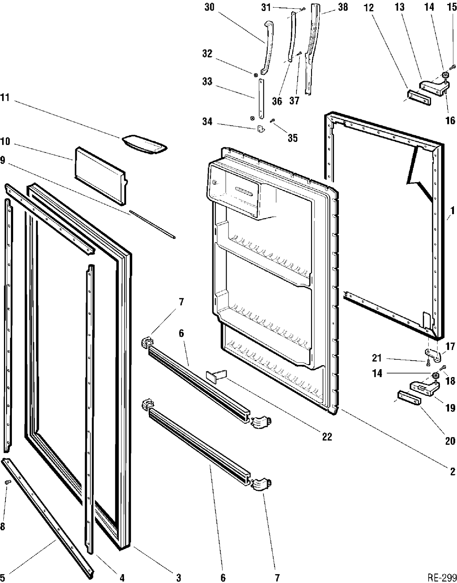 REFRIGERATOR DOOR Diagram and Parts List for RT162SL-5  General Electric Refrigerator