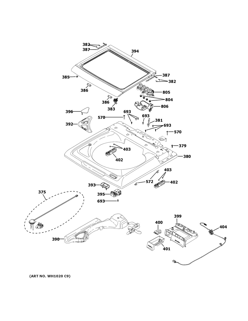 Top Panel & Lid Diagram and Parts List for GTW845CPN0DG  General Electric Washer