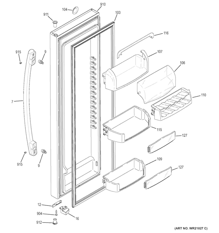 Fresh Food Door Diagram and Parts List for GSE25HGHBHWW  General Electric Refrigerator