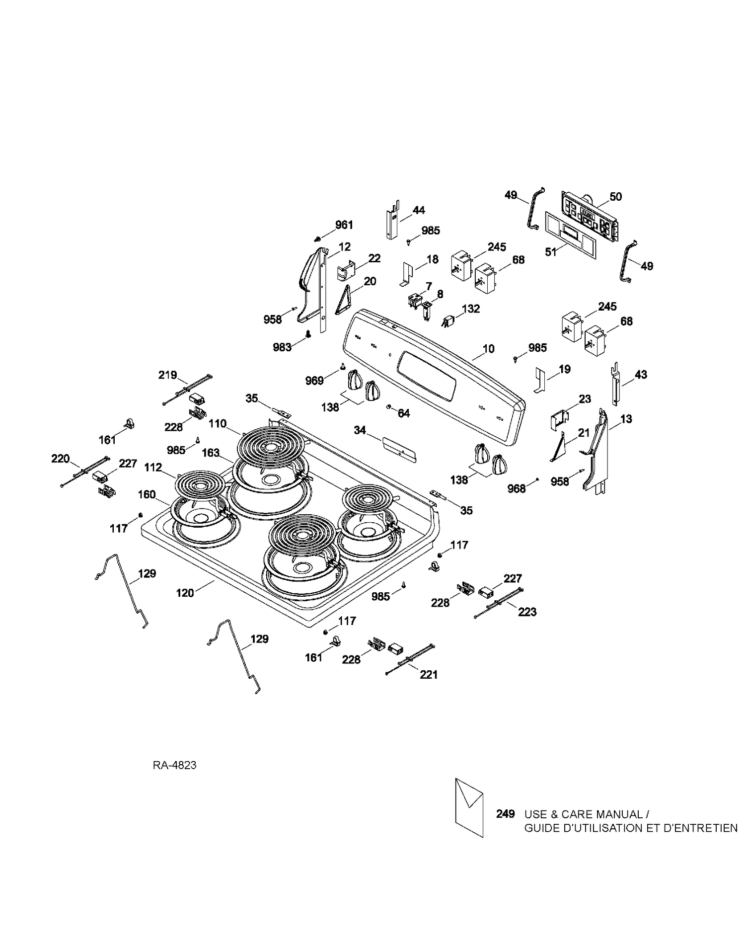 CONTROL PANEL & COOKTOP Diagram and Parts List for JCBP35SP2SS  General Electric Range