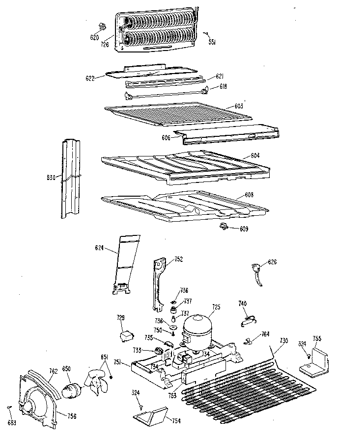 Unit Parts Diagram and Parts List for TBX25ZMM  General Electric Refrigerator
