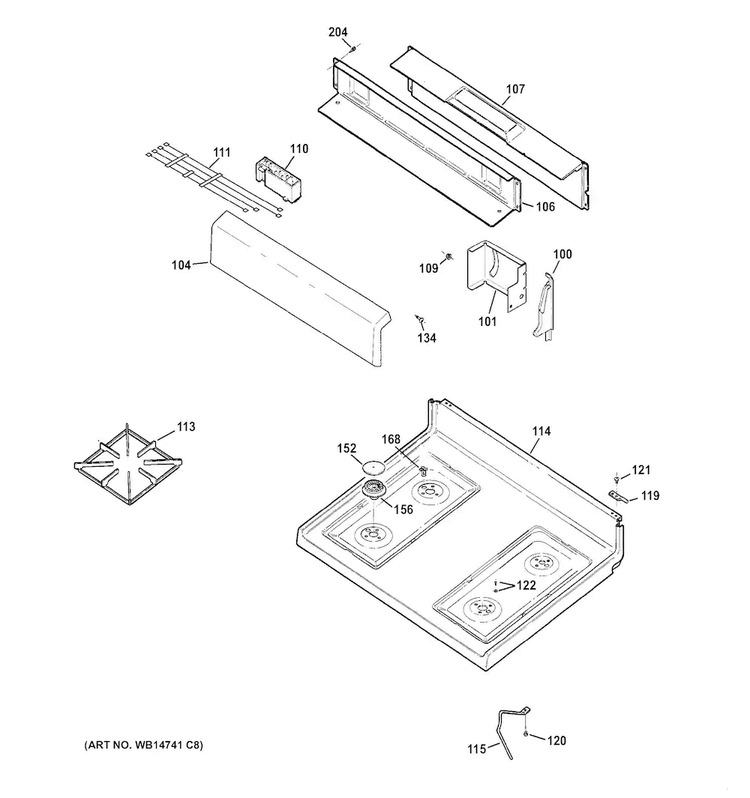Control Panel & Cooktop Diagram and Parts List for RGB526DET3BB  Hotpoint Range