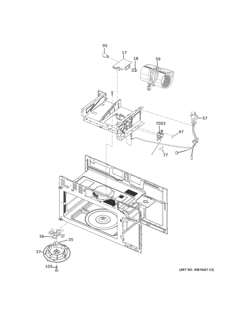 Interior Parts (2) Diagram and Parts List for JNM3163DJ4WW  General Electric Microwave