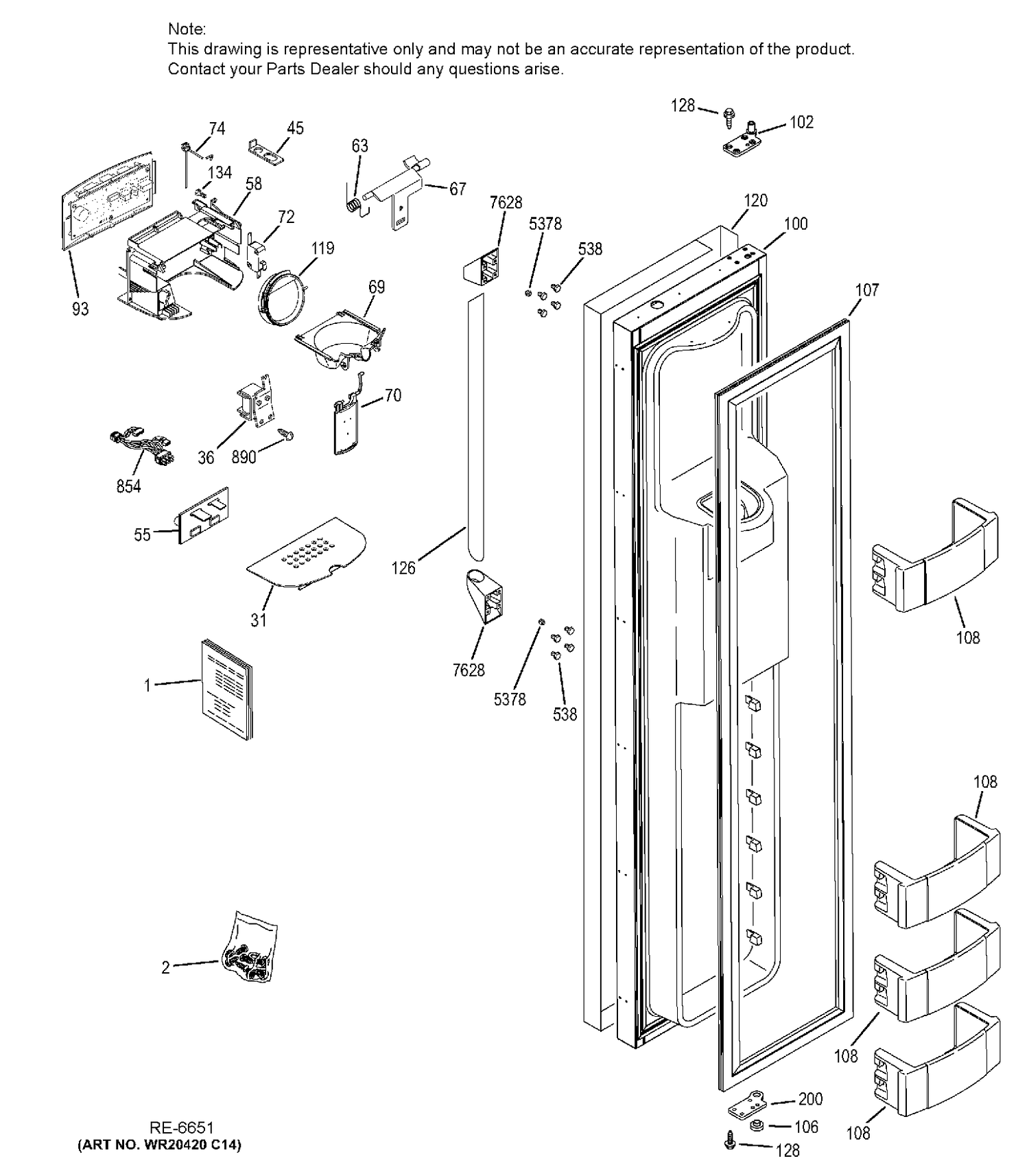 FREEZER DOOR Diagram and Parts List for ZISP480DHBSS  General Electric Refrigerator
