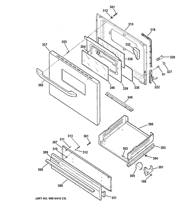 Door & Drawer Parts Diagram and Parts List for RGB526DET3WW  Hotpoint Range