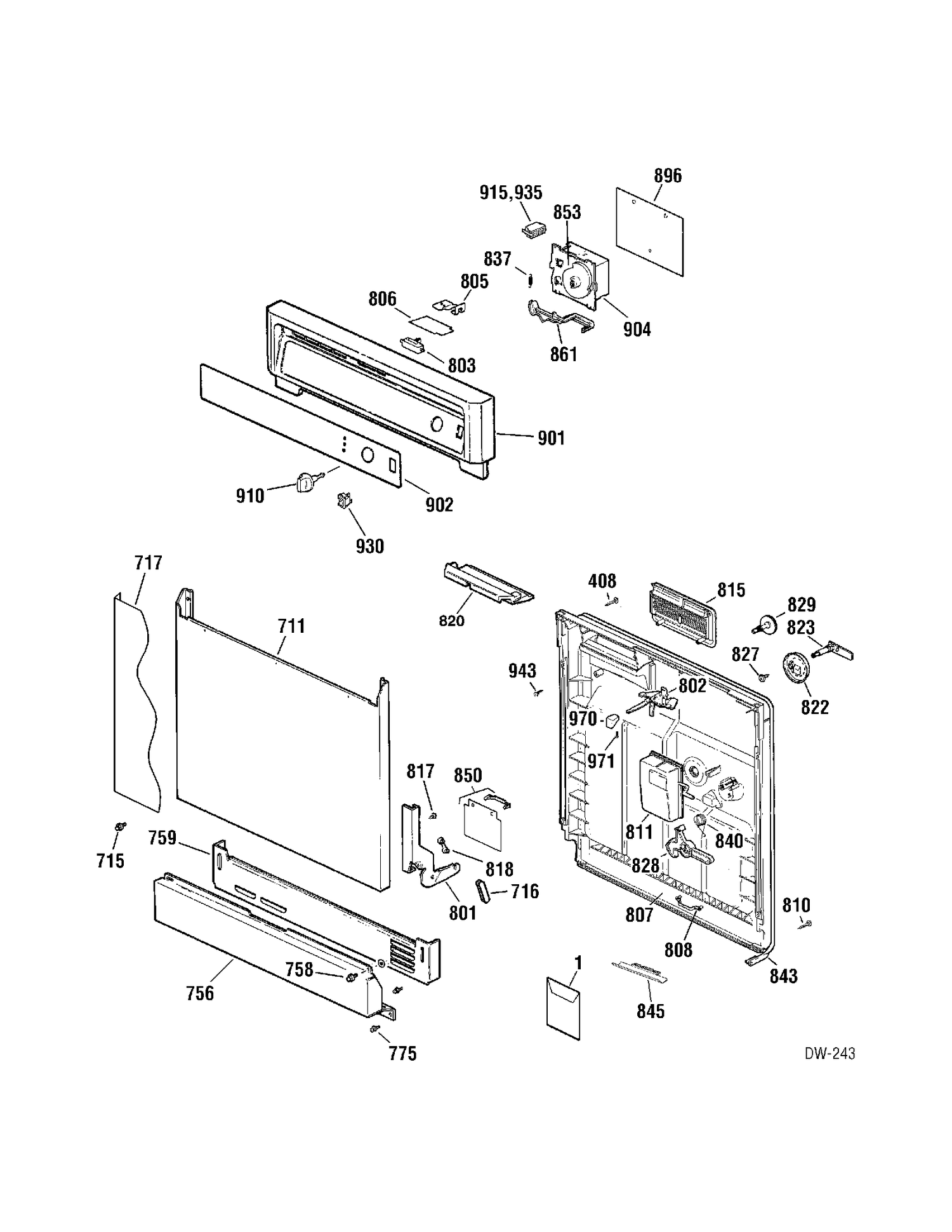 DOOR Diagram and Parts List for CRD2100G01WW  General Electric Dishwasher