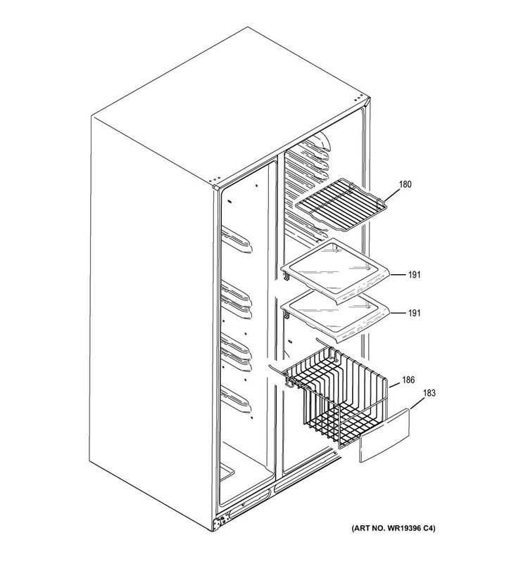 Freezer Shelves Diagram and Parts List for GZS22DGJEFWW  General Electric Refrigerator