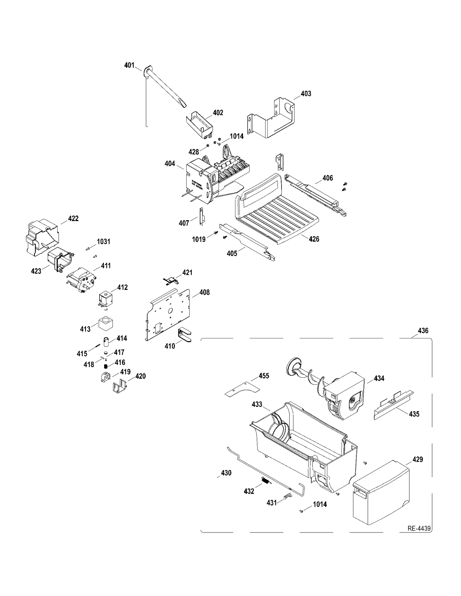 ICEMAKER Diagram and Parts List for GSRC3QGXGFBB  General Electric Refrigerator