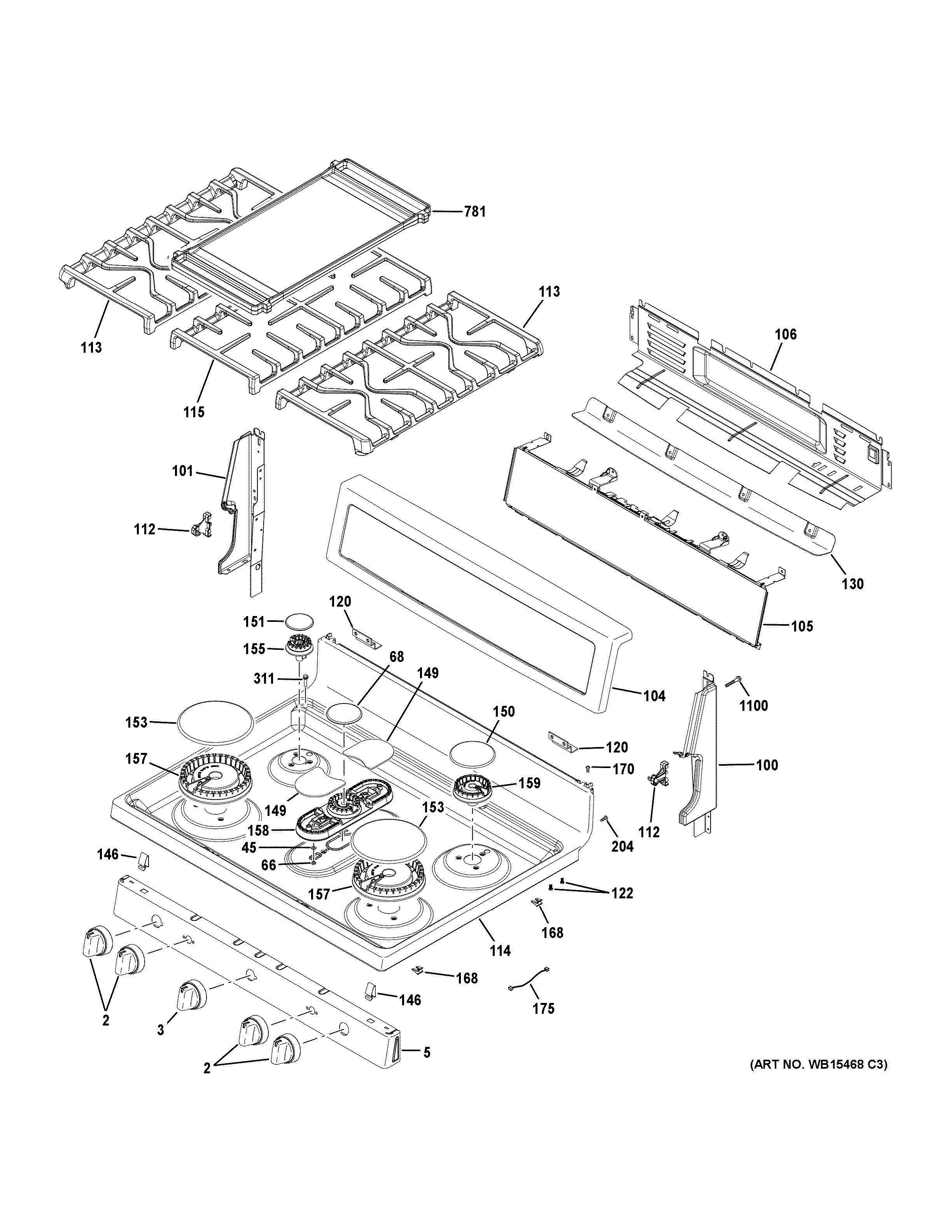 CONTROL PANEL COOKTOP Diagram and Parts List for PGB960EEJ4ES  General Electric Range