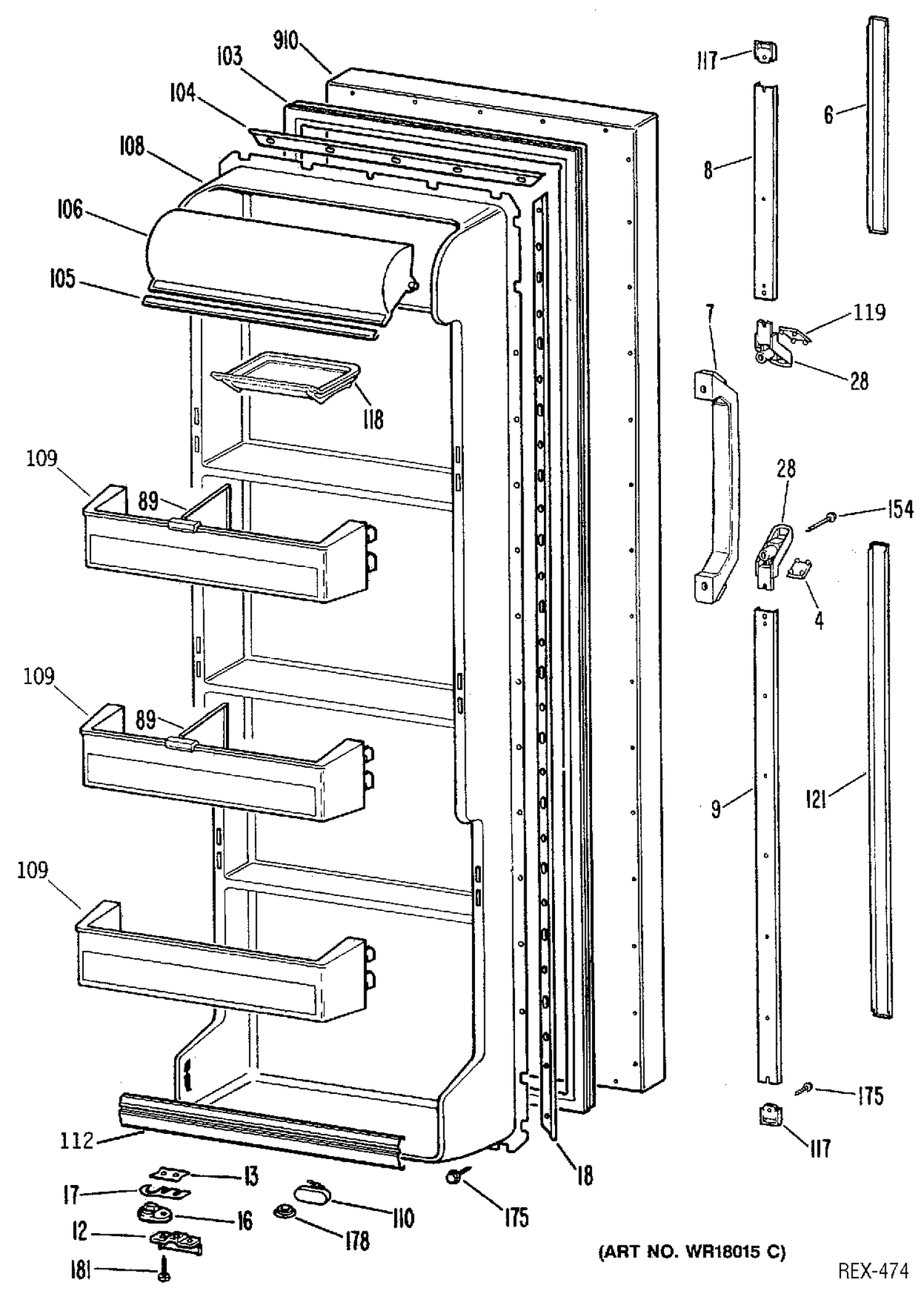 REFRIGERATOR DOOR Diagram and Parts List for MRSC22KRWH  General Electric Refrigerator