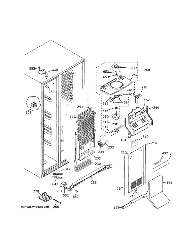 Freezer Section Diagram and Parts List for GSS25IGNXHWW  General Electric Refrigerator