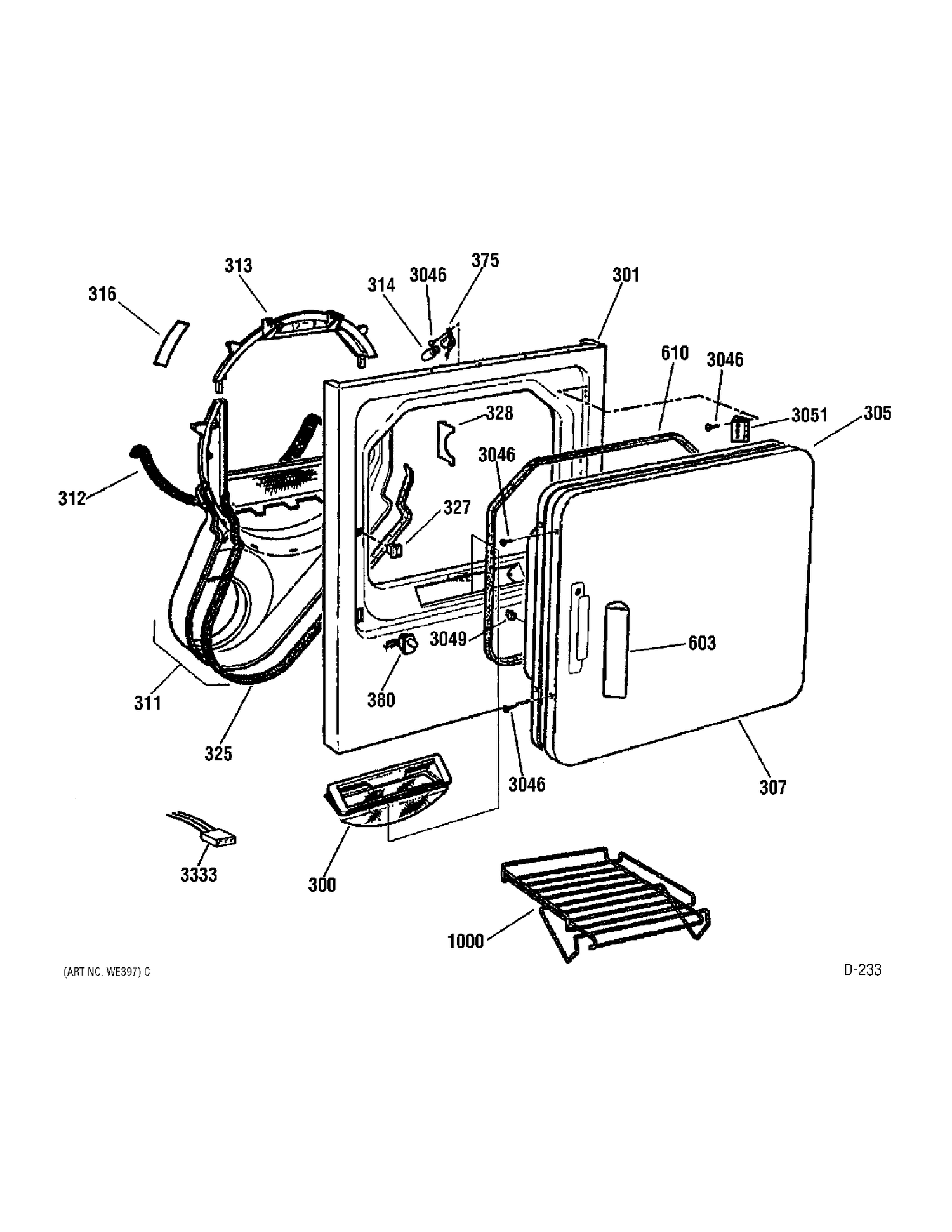 FRONT PANEL Diagram and Parts List for UPSE592EA0WW  General Electric Dryer