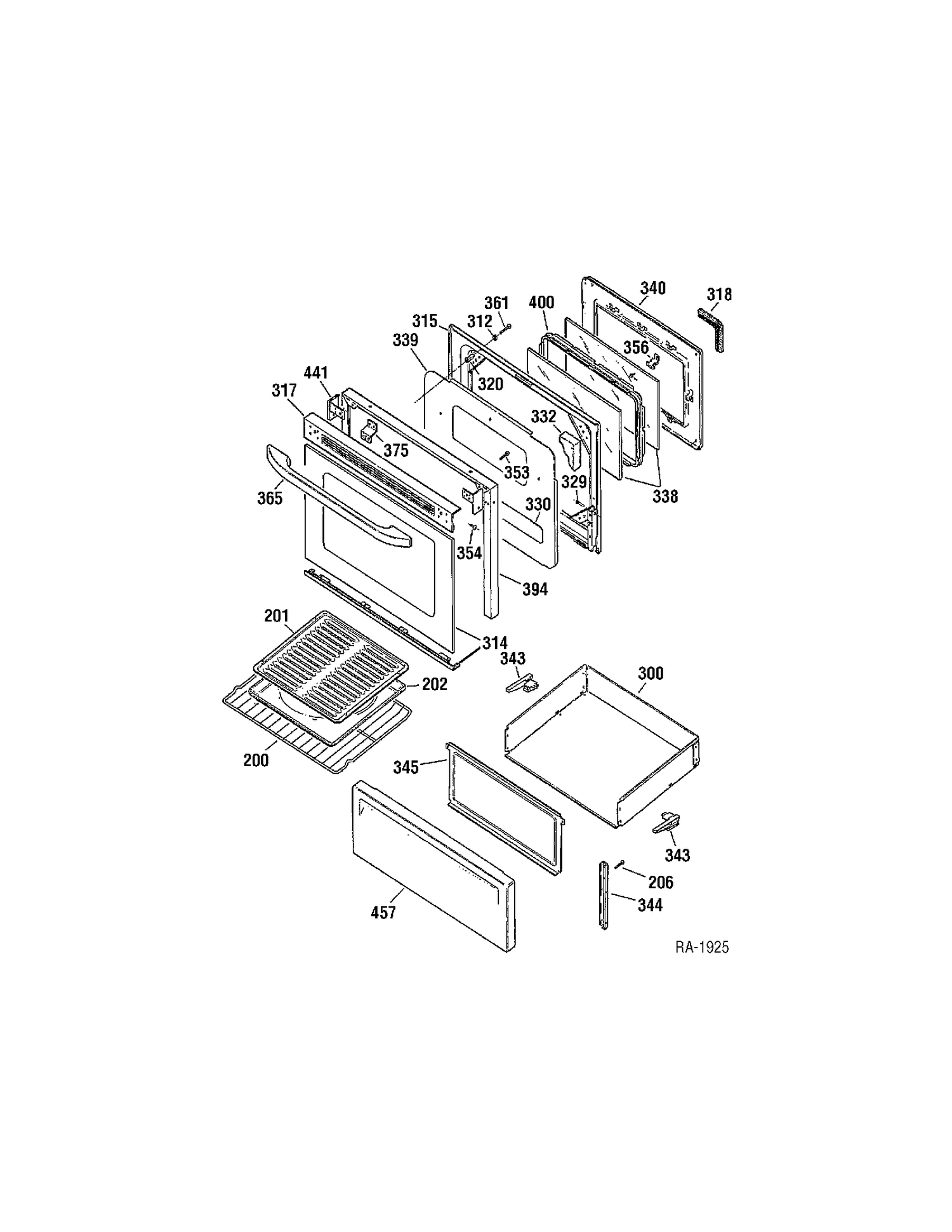 DOOR & DRAWER Diagram and Parts List for MCB787WK1WW  General Electric Range