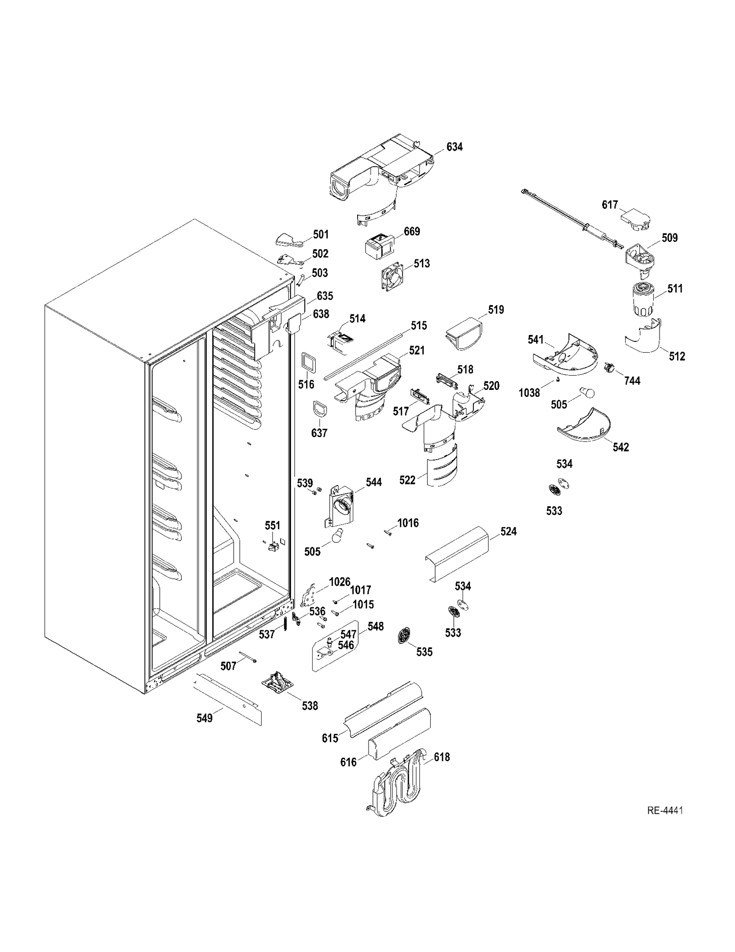 FF SECTION Diagram and Parts List for GSRC3QGXGFBB  General Electric Refrigerator
