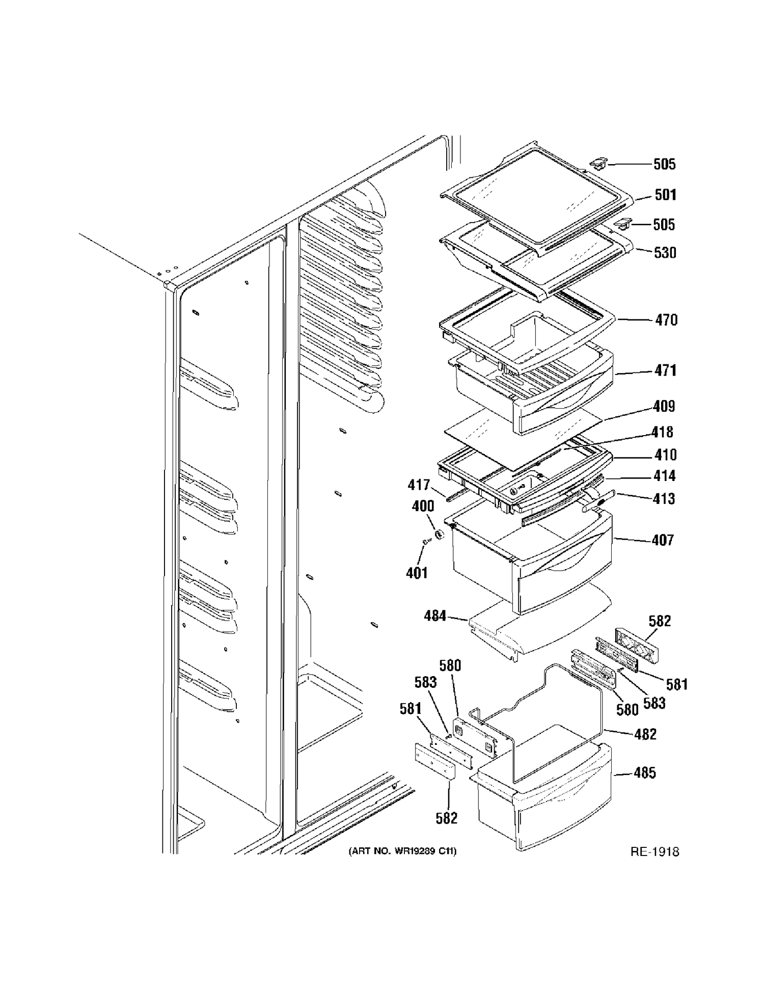 FF SHELVES Diagram and Parts List for PSS26MSRBSS  General Electric Refrigerator