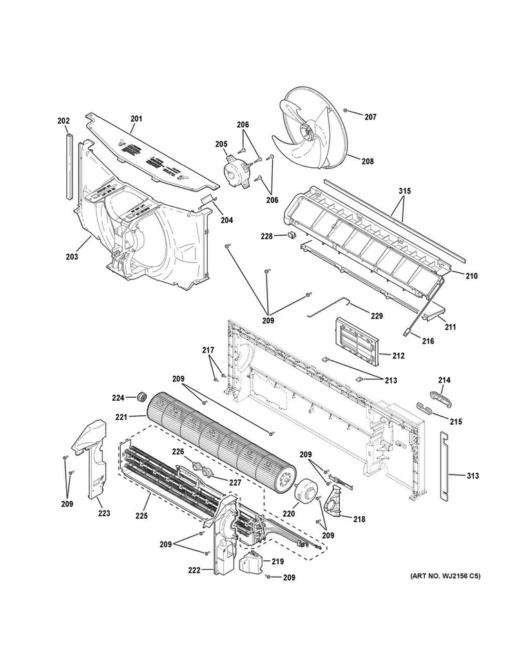 Motor & Chassis Parts Diagram and Parts List for AZ45E07EACW2  General Electric Air Conditioner
