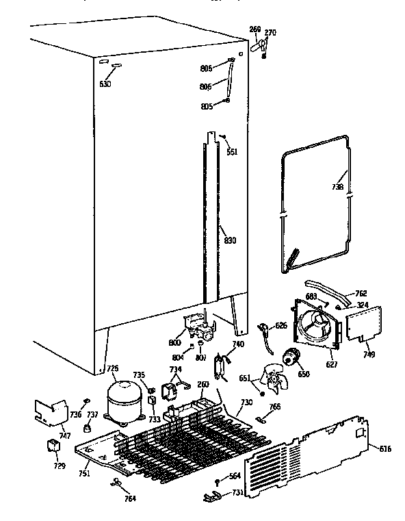Refrigerator Unit Diagram and Parts List for TFX24PRAXBB  General Electric Refrigerator