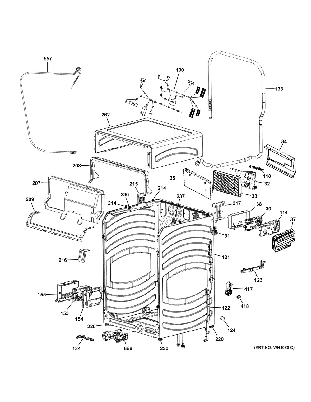 Cabinet And Top Panel Diagram and Parts List for PFQ97HSPV0DS  General Electric Washer Dryer Combo