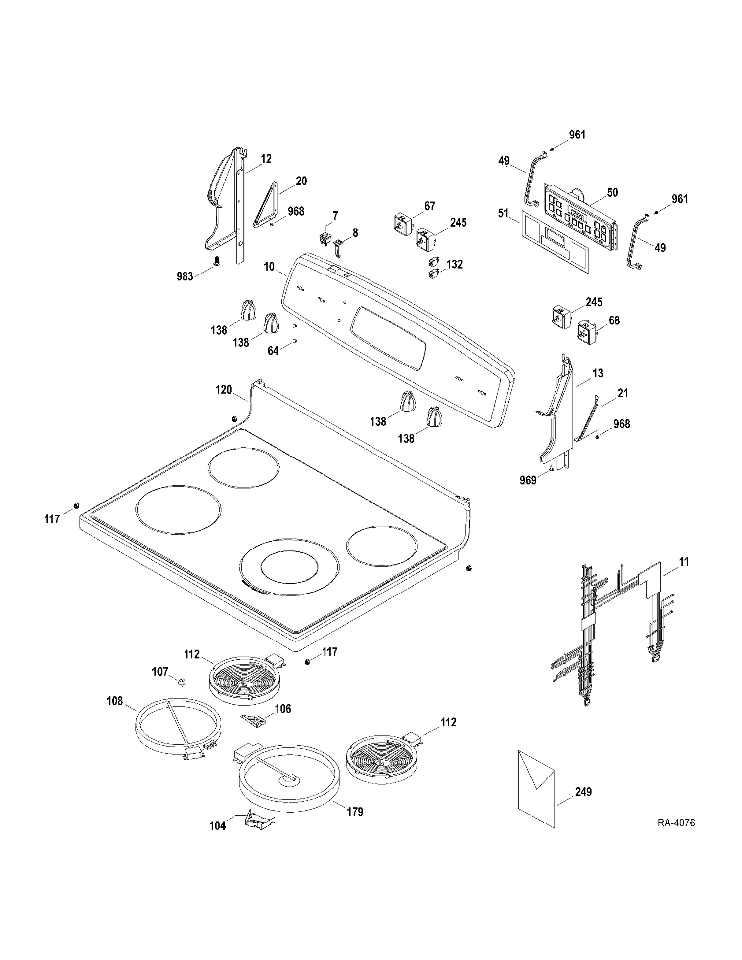 CONTROLS-COOKTOP Diagram and Parts List for JCBP68SP4SS  General Electric Range