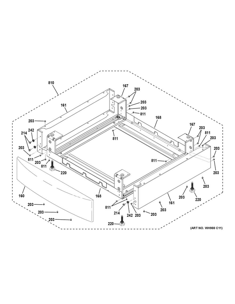 Pedestal Diagram and Parts List for GFD49GRSK0WW  General Electric Dryer