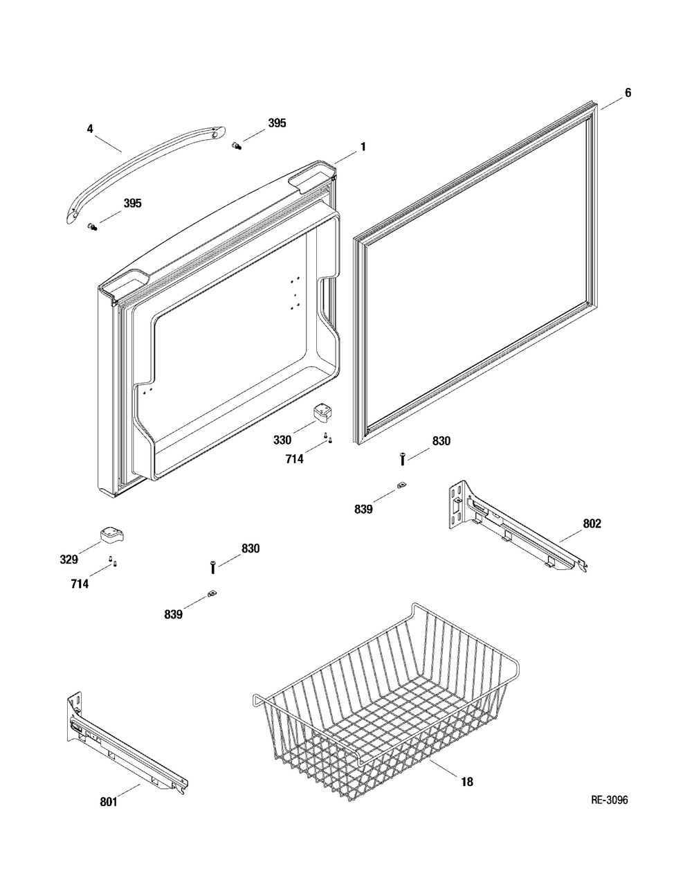 Fz Door Diagram and Parts List for JCB830SF2SS  General Electric Refrigerator