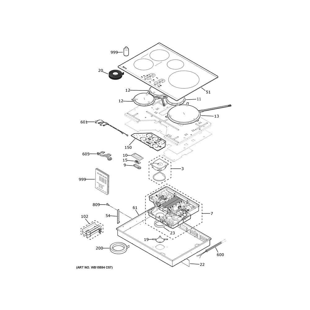 Control Panel And Cooktop 1 Diagram and Parts List for PHP9030ST3SS  General Electric Cooktop