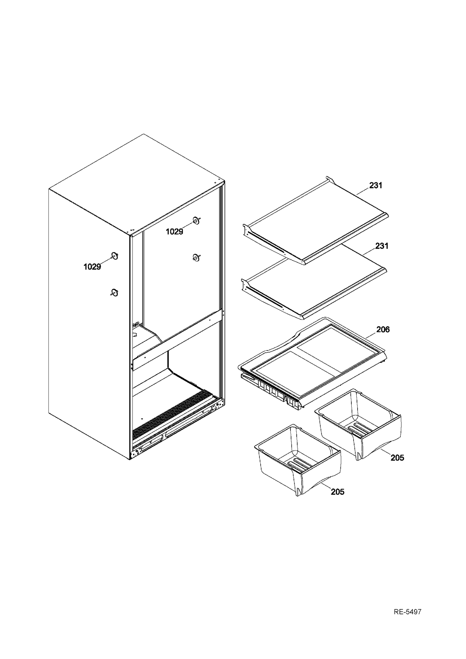 FF SHELVES Diagram and Parts List for GBR20DSEBRBS  General Electric Refrigerator