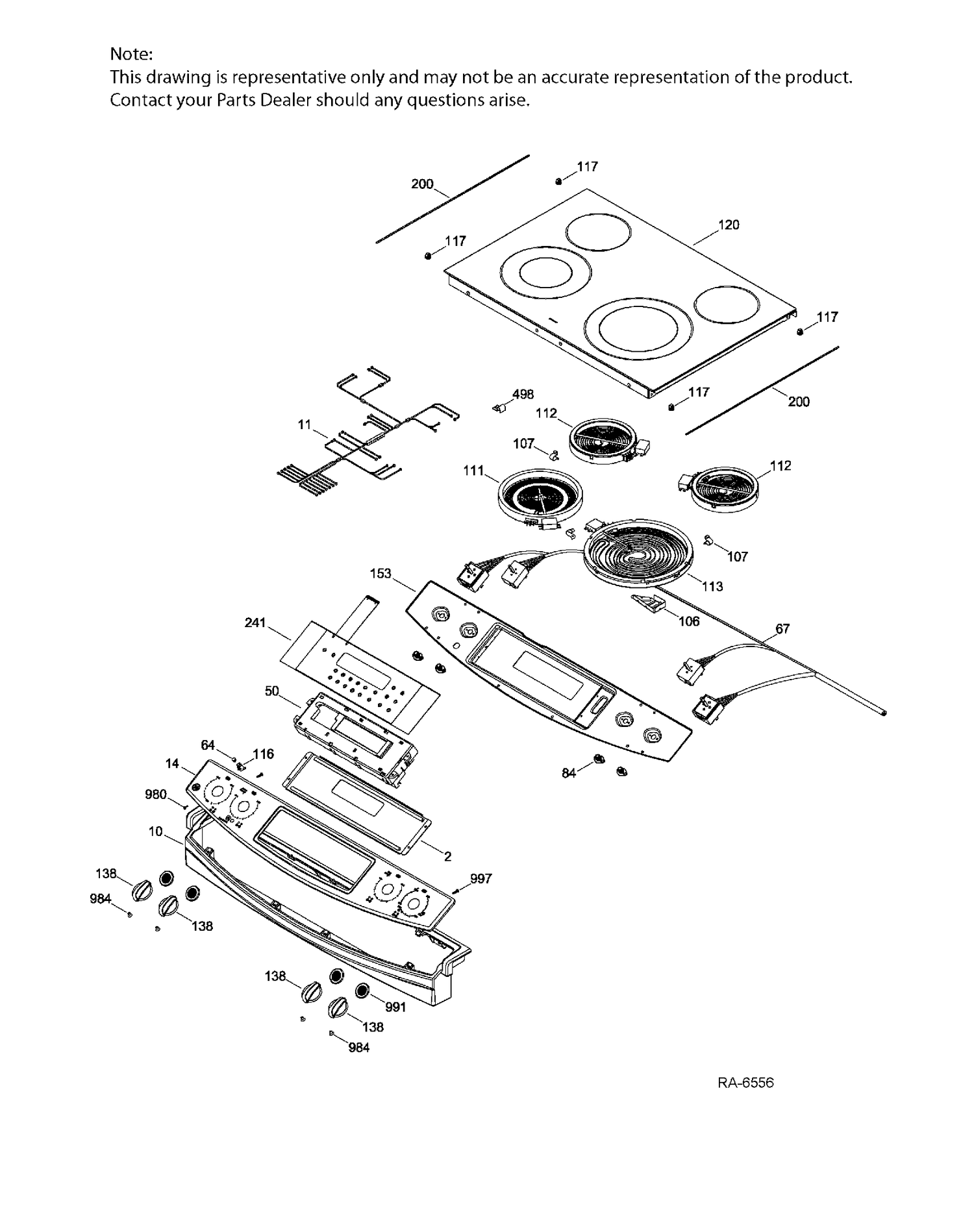 CONTROL PANEL & COOKTOP Diagram and Parts List for JCSP41SV4SS  General Electric Range