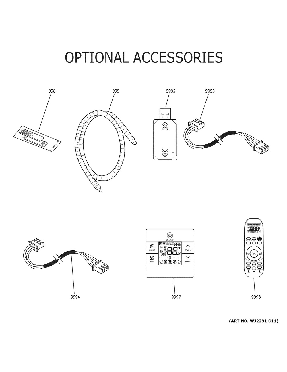 Optional Accessories Diagram and Parts List for ASYW09PRDWB  General Electric Air Conditioner