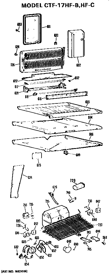 Unit Parts Diagram and Parts List for CTF17HFC  Hotpoint Refrigerator