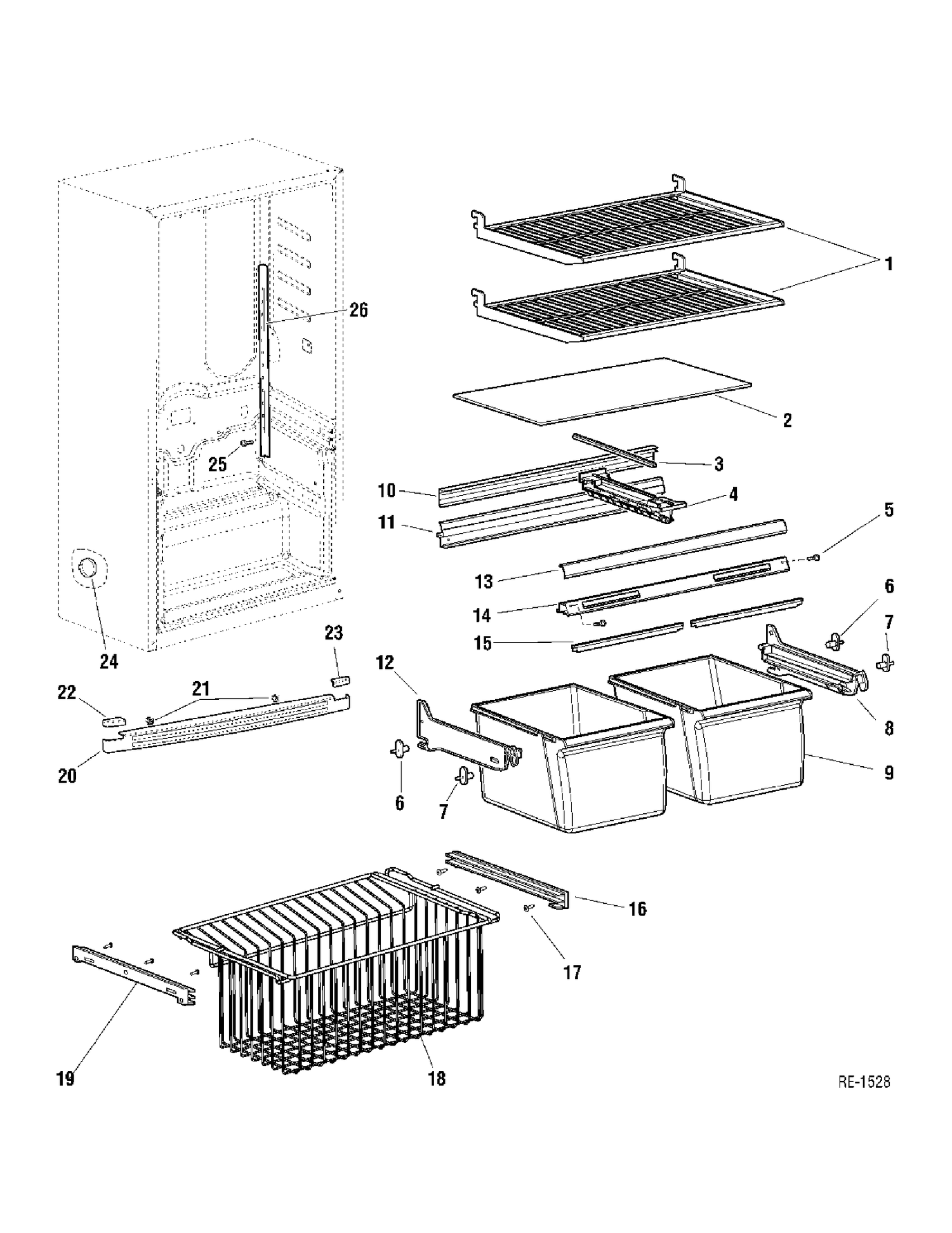CABINET Diagram and Parts List for GBE18BAPBRBB  General Electric Refrigerator